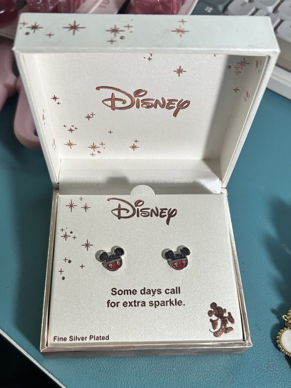Disney Mickey Mouse Glitter Stud Earrings Fine Silver Plated NWT